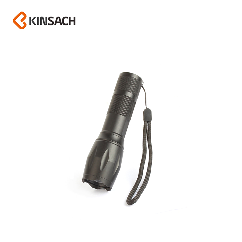 户外露营登山运动手电伸缩调焦5档强光照明T6铝合金充电手电筒