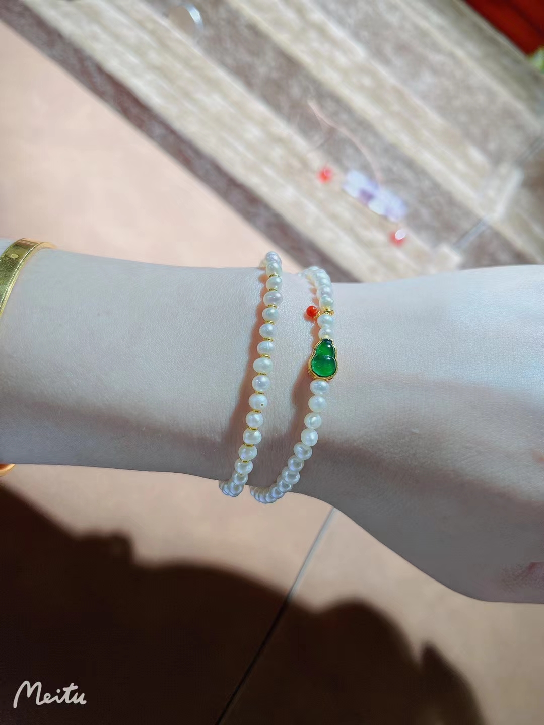 Natural Pearls With 999 Gold Accessories Emerald Gourd-Wrapped Gold Bracelet Specification drawing