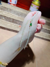 天然珍珠搭配999足金配件 翡翠葫芦包金 手链