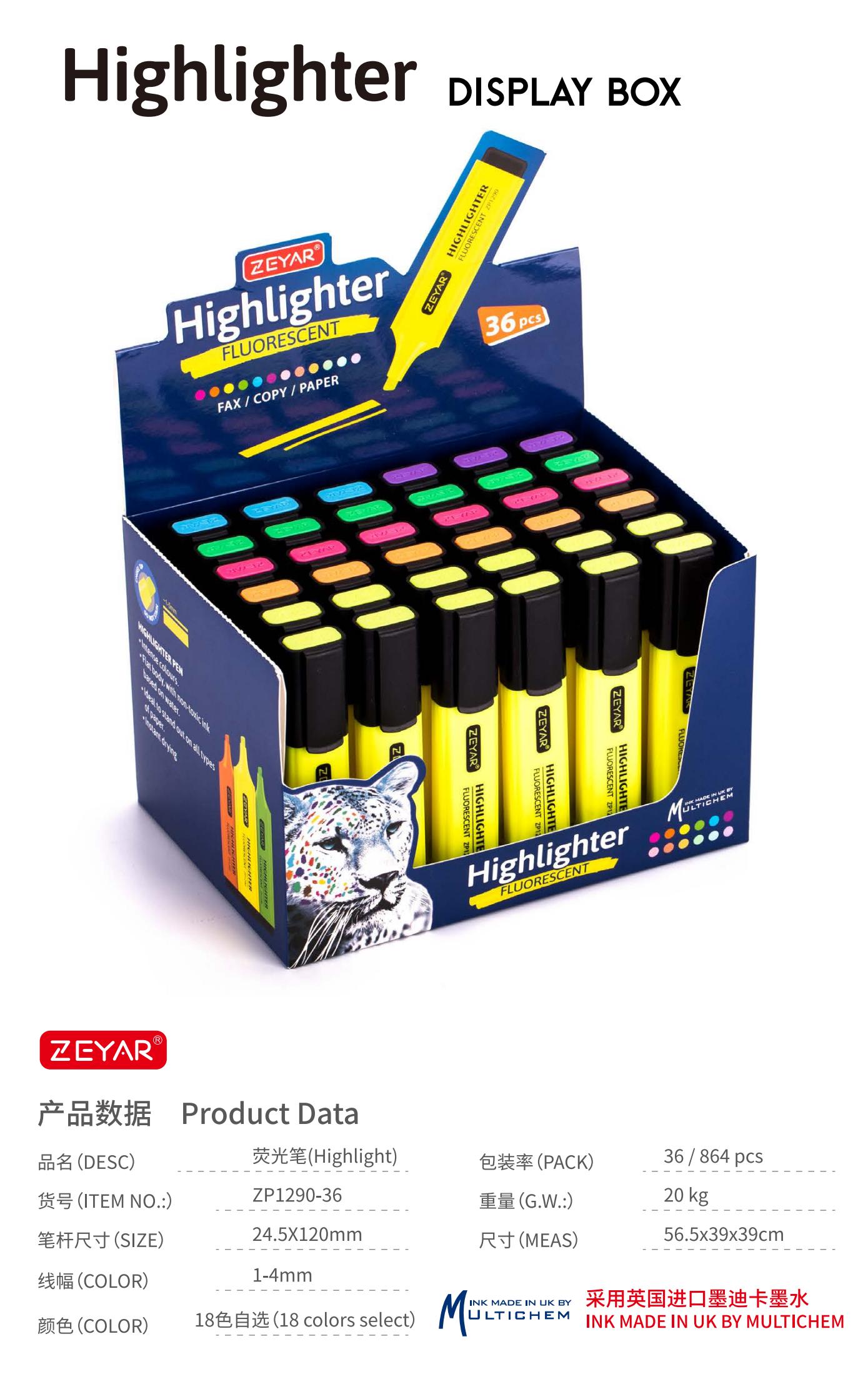 Chang Cheng ZP1290-36 Highlighter 36pcs Set 18 Colors Available full figure