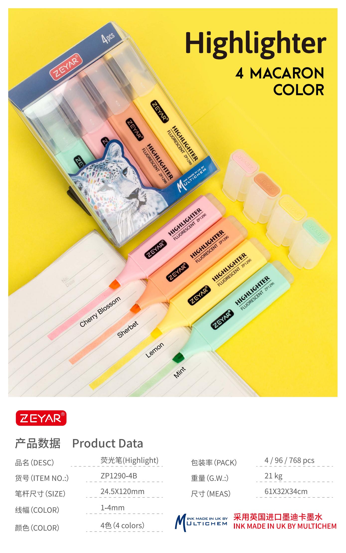 Chang Cheng ZP1290-4A/4B Highlighter Whiteboard Pen Flurescent/Macaron Color  Specification drawing