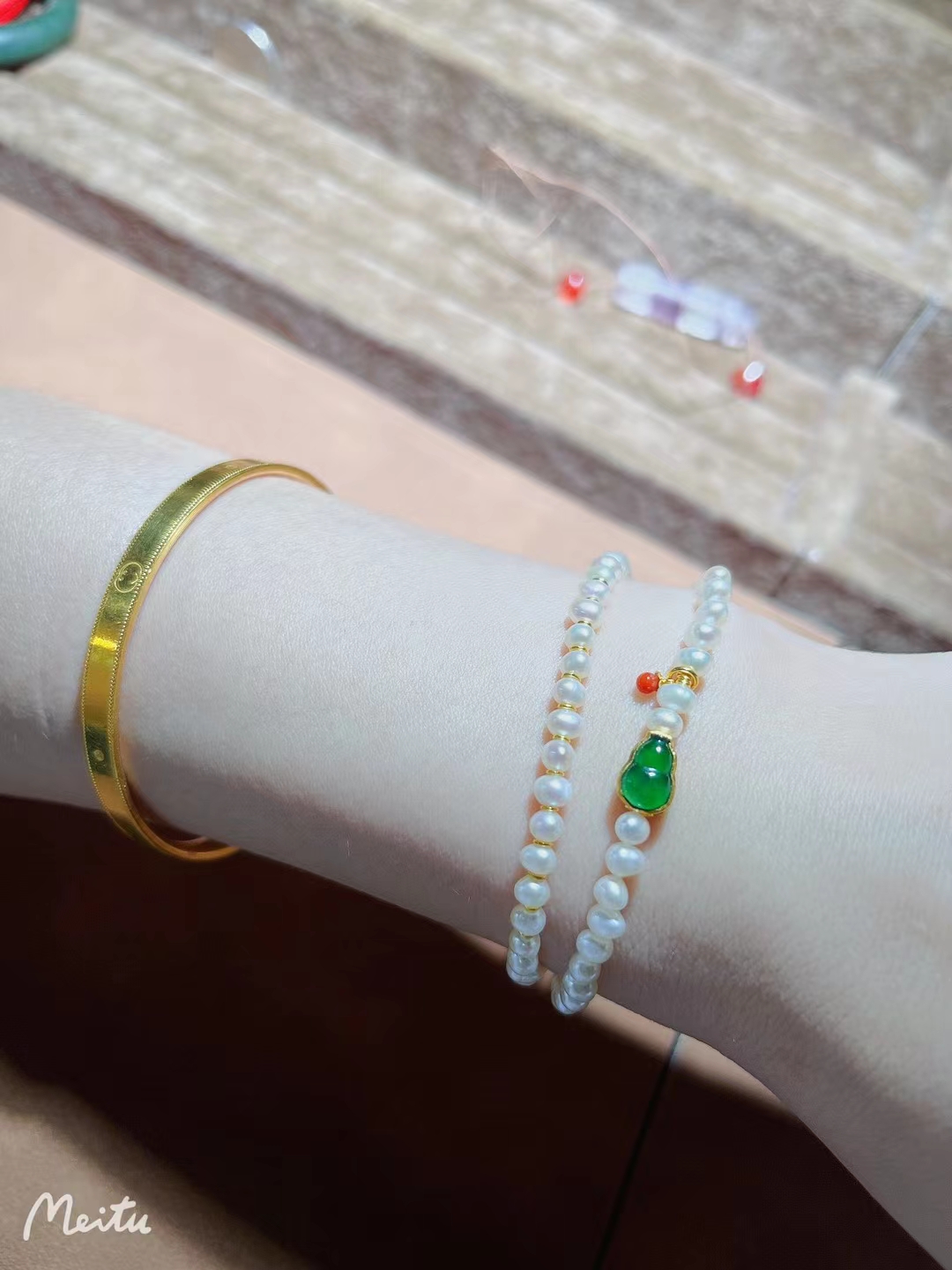 Natural Pearls With 999 Gold Accessories Emerald Gourd-Wrapped Gold Bracelet details Picture