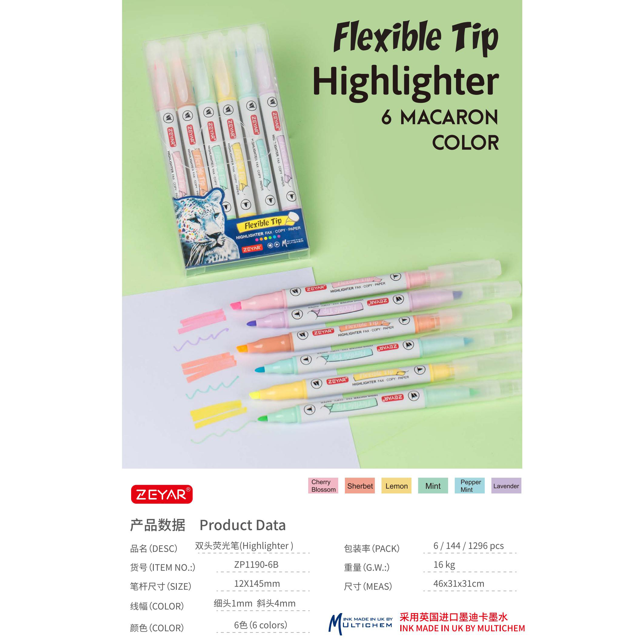 Chang Cheng ZP1190-6A/6B Flexible Tip Dual Tip Highlighter Mark Pen Specification drawing