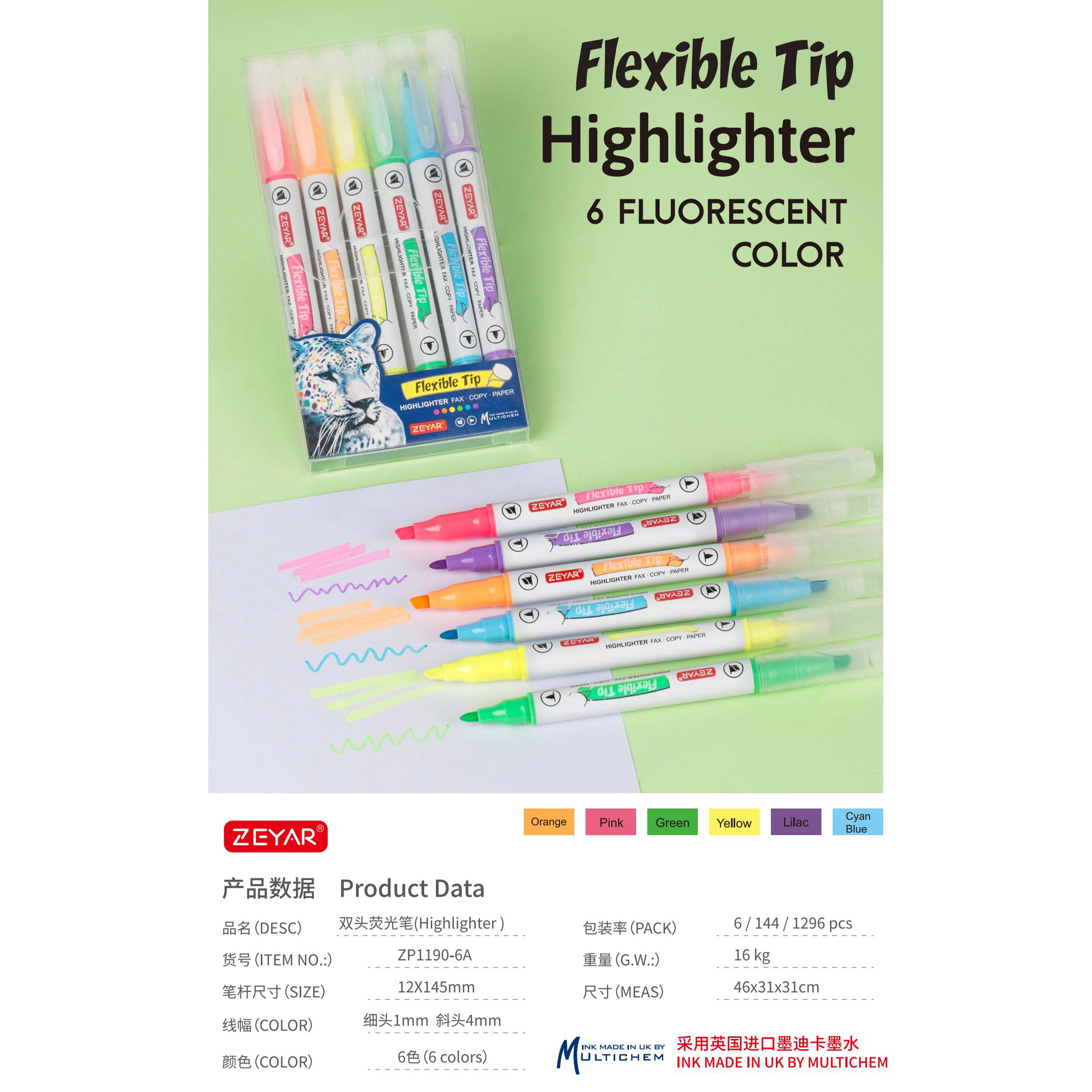 Chang Cheng ZP1190-6A/6B Flexible Tip Dual Tip Highlighter Mark Pen details Picture