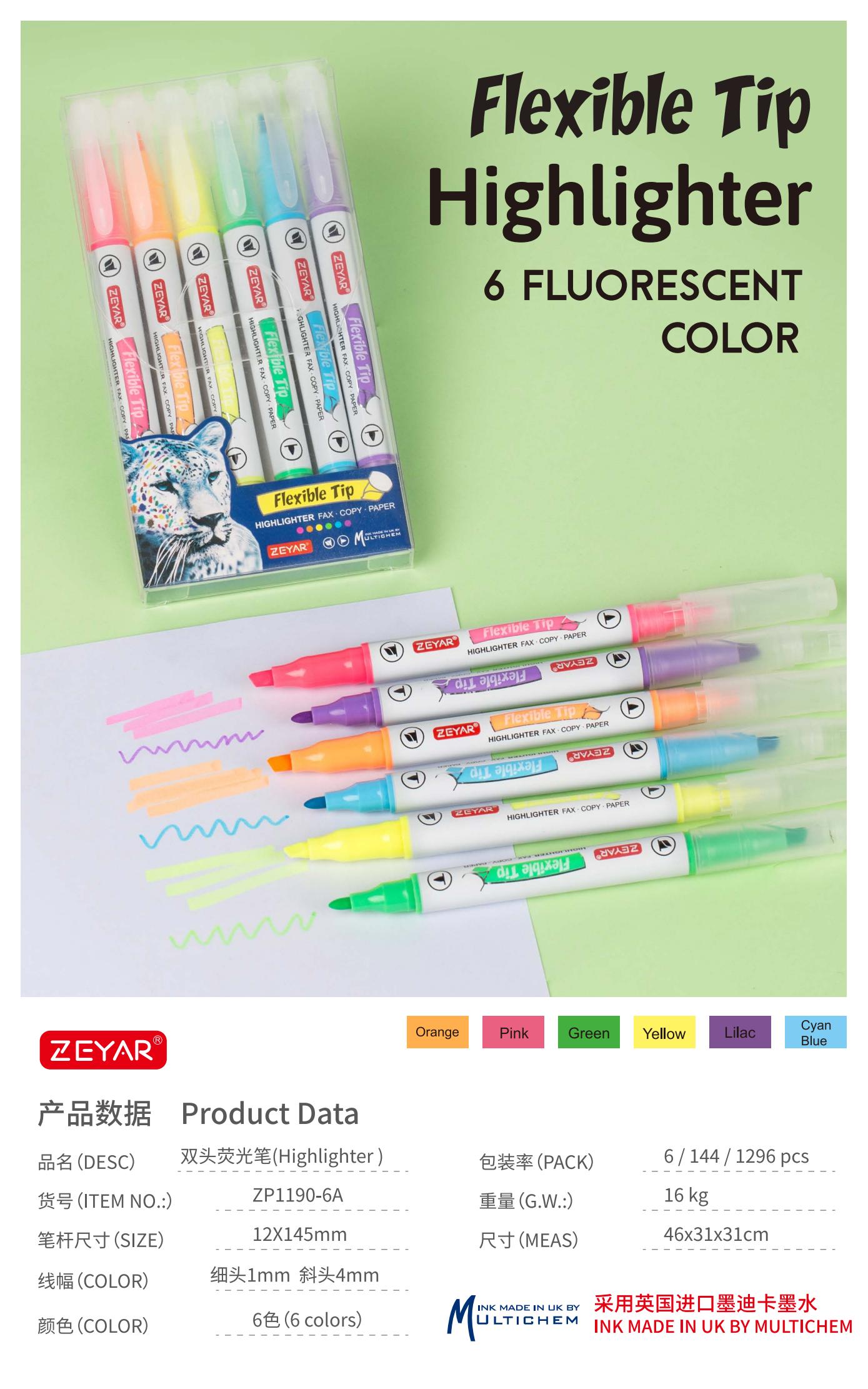 Chang Cheng ZP1190-6A/6B Flexible Tip Dual Tip Highlighter Mark Pen full figure
