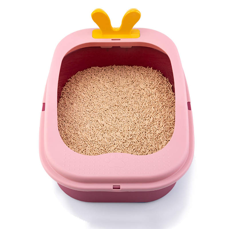 New pet cat litter box with rabbit ears, high edge guard, splashes outside, large size, large capacity, semi-enclosed cat litter box