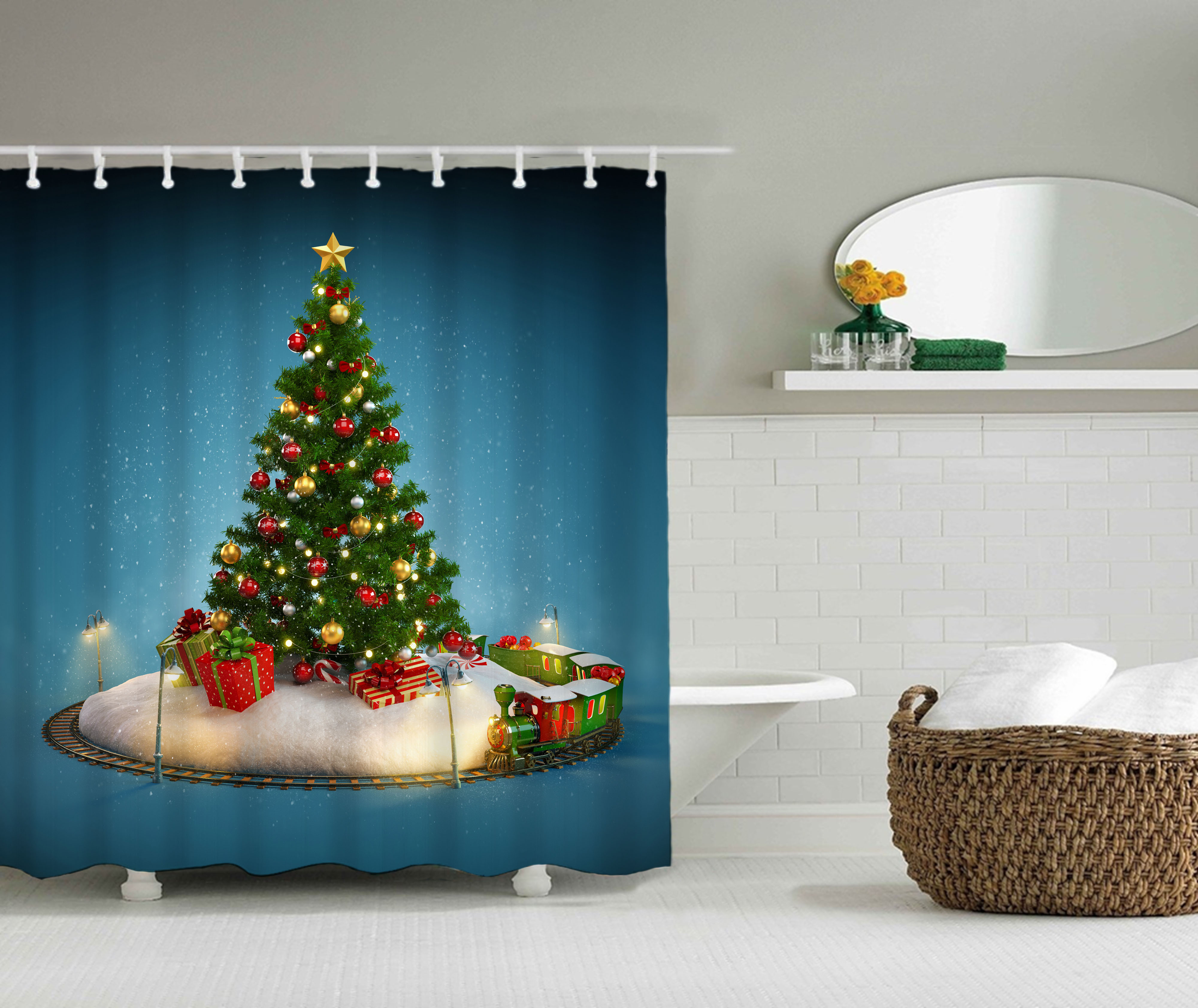 Hotel Bathroom Waterproof Shower Curtain Digital Printing Amazon Shower Curtain Simple Christmas Curtain