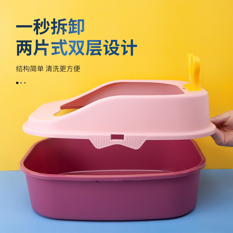 New pet cat litter box with rabbit ears, high edge guard, splashes outside, large size, large capacity, semi-enclosed cat litter box Specification image