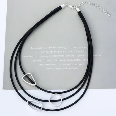 Tong Ling necklace multi-layer leather rope lady alloy short chain retro personality niche high sense necklace thumbnail
