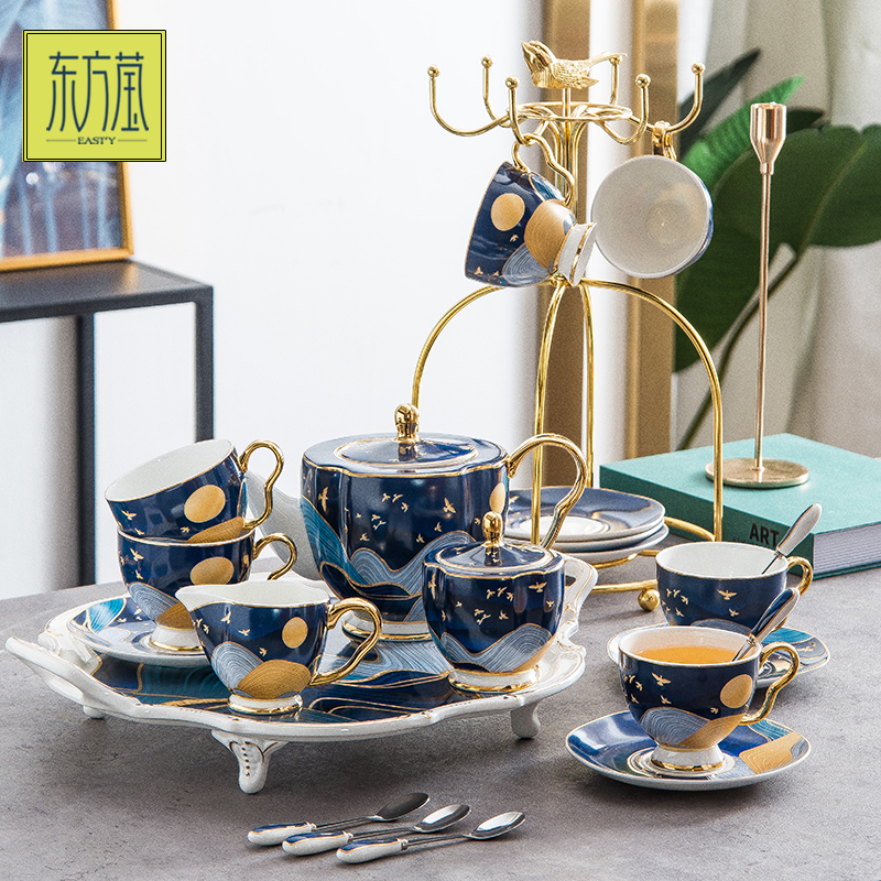 European small luxury dream water tea set coffee pot cup dish spoon set English afternoon tea red tea set bone porcelain cup palace style thumbnail