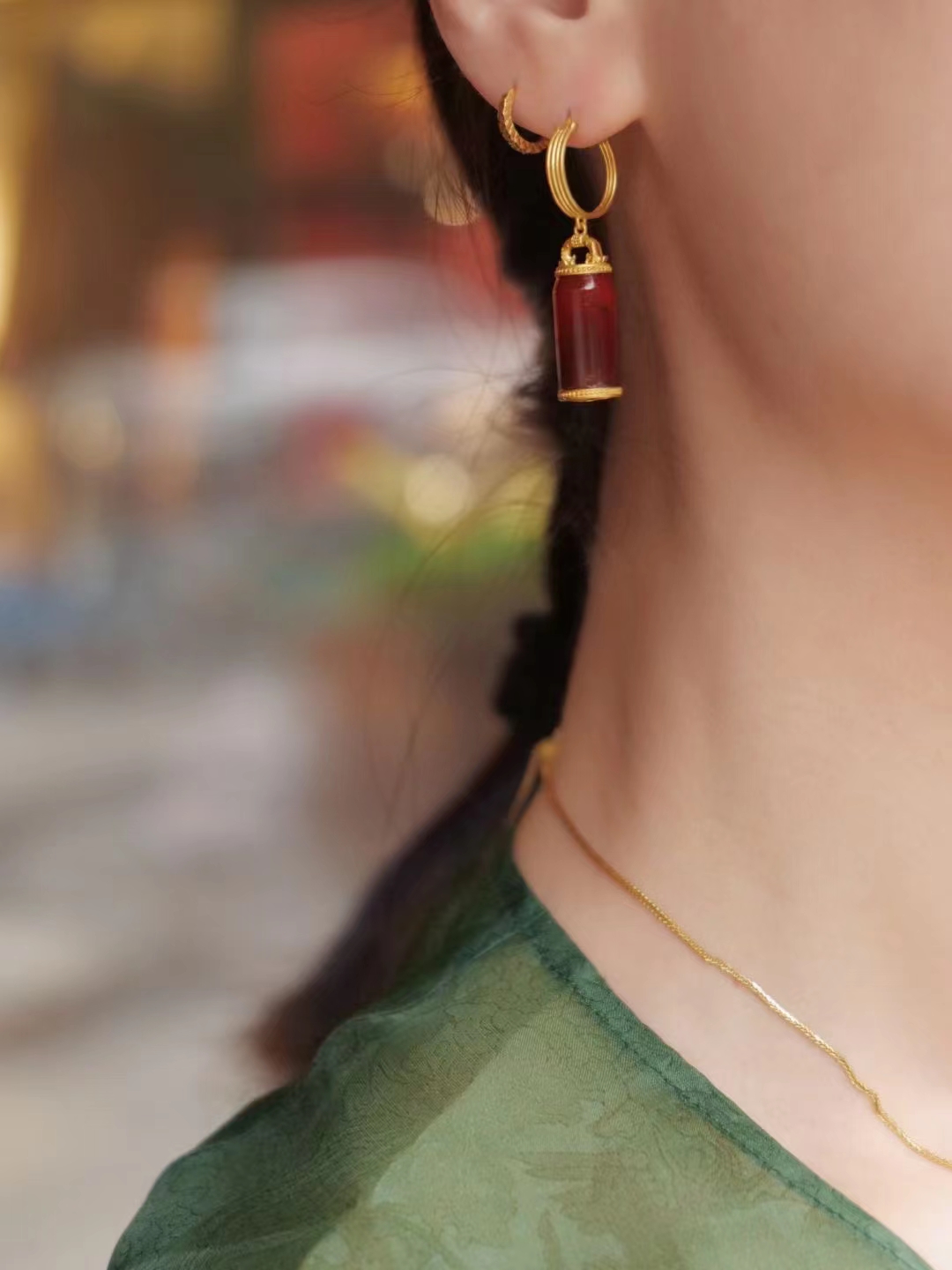 辽珠管 耳坠18k金镶嵌详情4