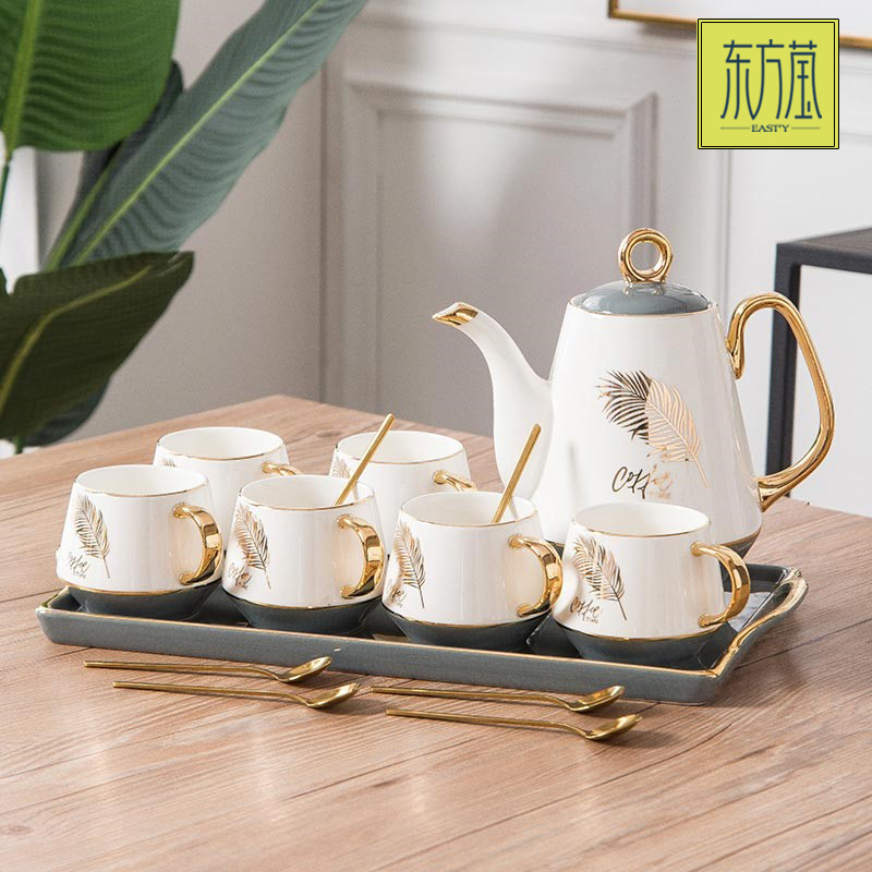Ceramic water tea set coffee set gold light luxury Nordic light luxury style tea set cup simple style tea set gift colorful cup thumbnail
