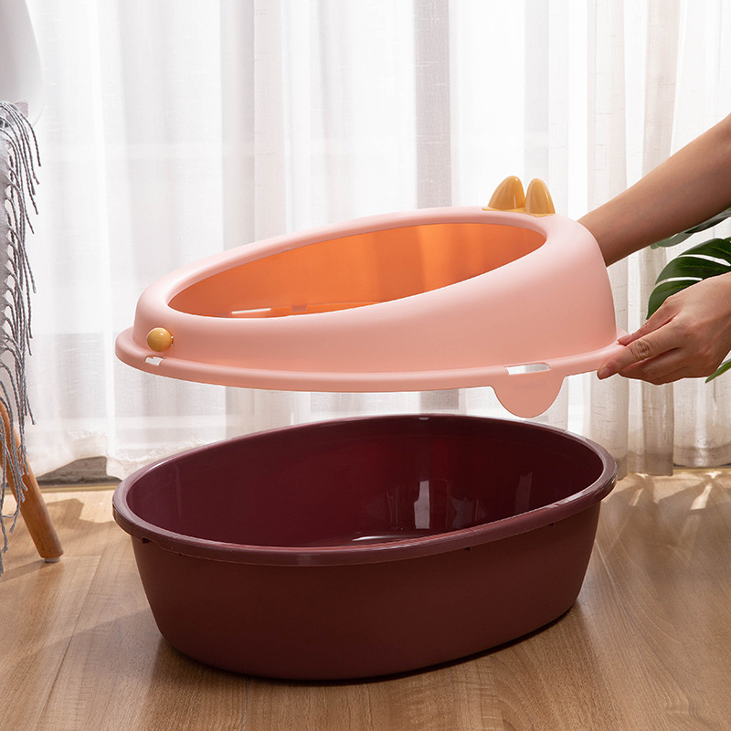 New pet cat litter box, egg-shaped, rabbit ears, antler ears, cat ears, semi-enclosed cat toilet, high-sided, big and small cat universal cat pet supplies Application Scenario