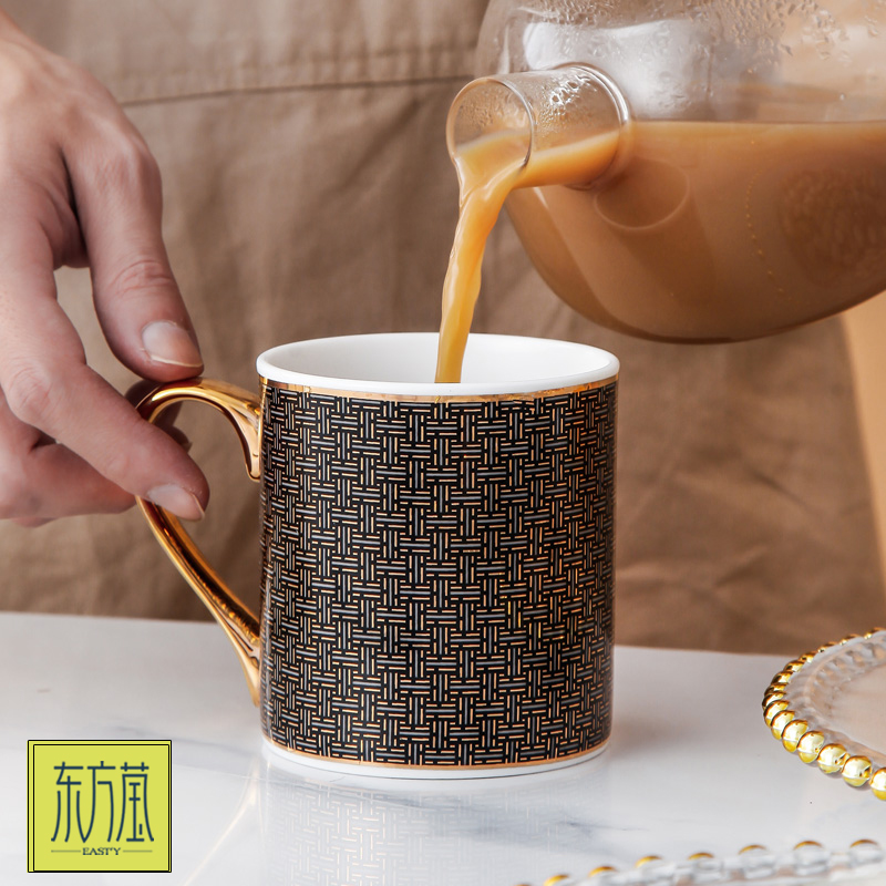 European high appearance level grid couple exquisite mug bone China large capacity coffee mug office high-grade water cup gift box Specification drawing
