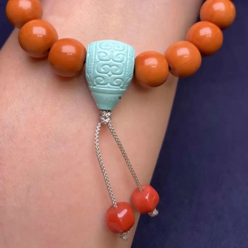 Fo Zhu Yuan Fashion Old-style Monkey Head hand beads, magnesite turquoise bracelet, pearl cinnabar jewelry, zircon inlaid Specification image