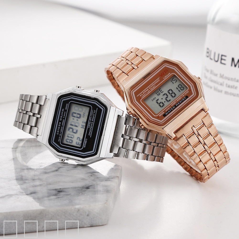 WANGWANG Gold Watch Steel Band Square Watch Student Electronic Watch