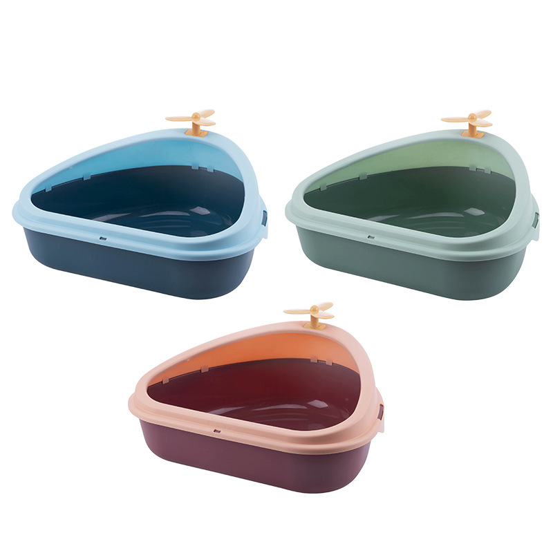 New type of pet cat litter box, triangular bamboo dragonfly cat toilet, high border dust protection pet cat supplies Item Picture