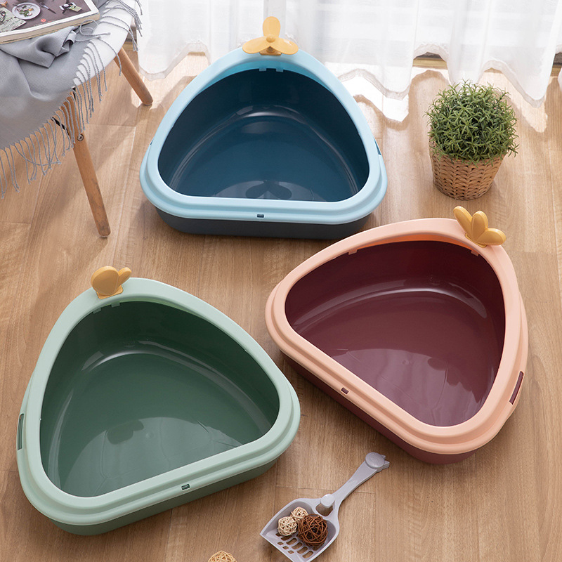 New pet cat litter box, triangular cactus, high-edge dust-proof cat toilet, semi-enclosed, large-capacity cat pet supplies details Picture