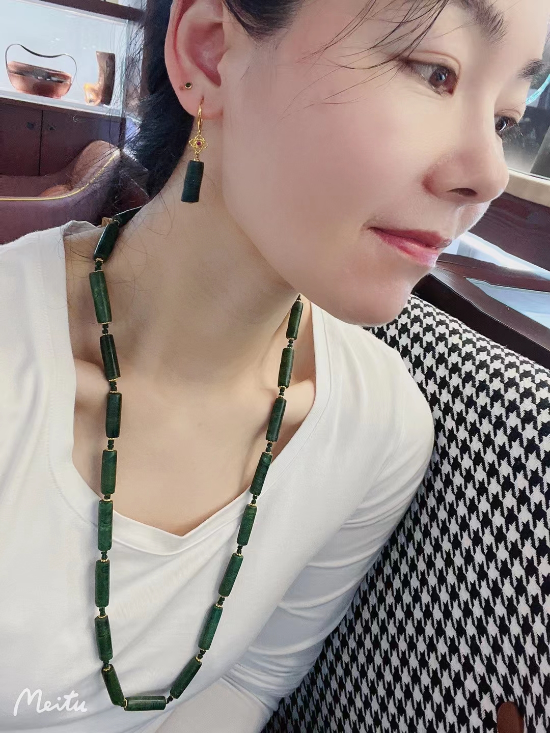 文化时期的阳起石管 999足金隔片 项链