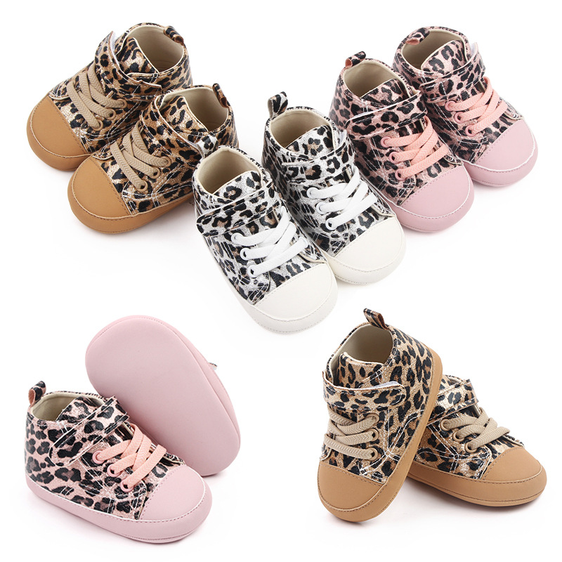 Spring and autumn 0-1 year old baby shoes leopard pattern sports toddler shoes