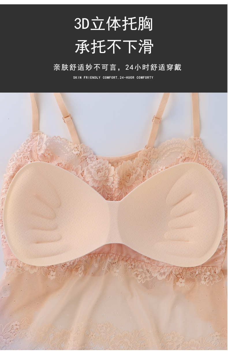 无钢圈爆款乳胶胸垫背心裹胸美背性感内衣露背少女蕾丝黑色抹胸详情6