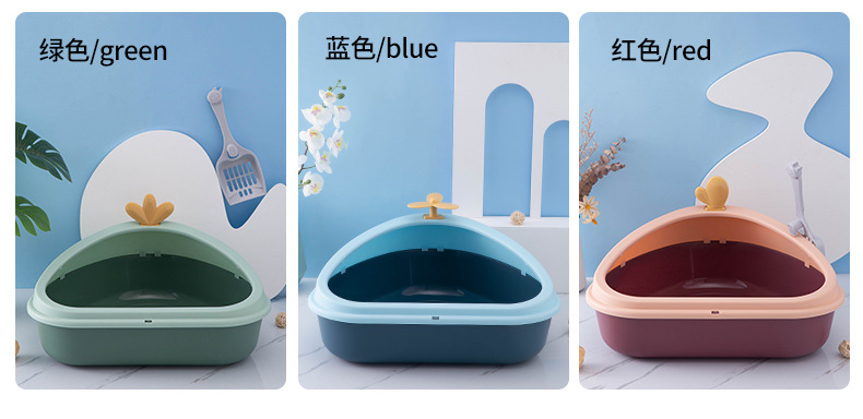 New pet cat litter box, triangular cactus, high-edge dust-proof cat toilet, semi-enclosed, large-capacity cat pet supplies pic 11