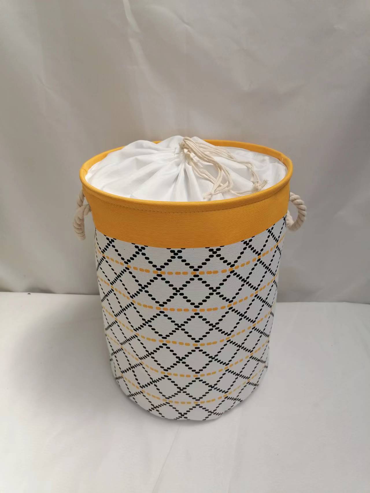 棉麻束口收纳圆桶，收纳场景，书房，客厅，阳台，卧室，棉麻材质+全棉内衬详情2