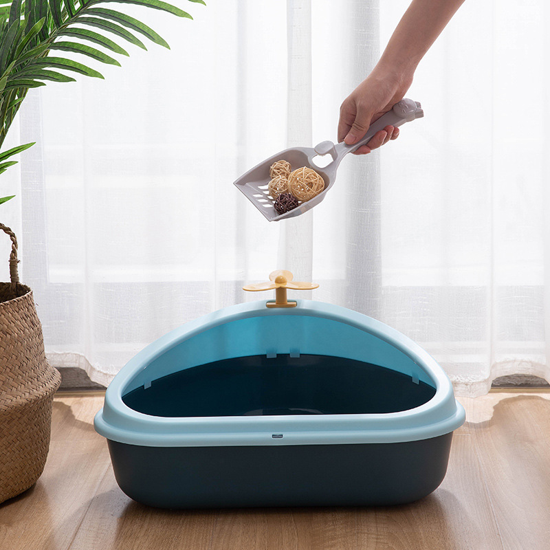New type of pet cat litter box, triangular bamboo dragonfly cat toilet, high border dust protection pet cat supplies details Picture