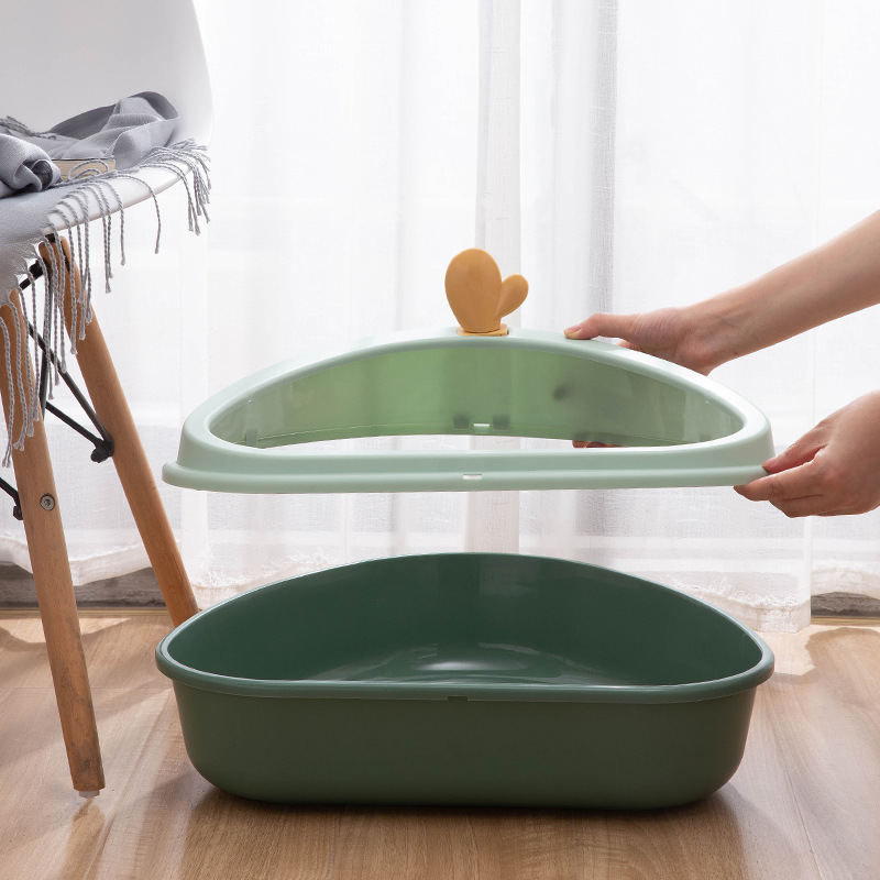 New pet cat litter box, triangular cactus, high-edge dust-proof cat toilet, semi-enclosed, large-capacity cat pet supplies Specification image