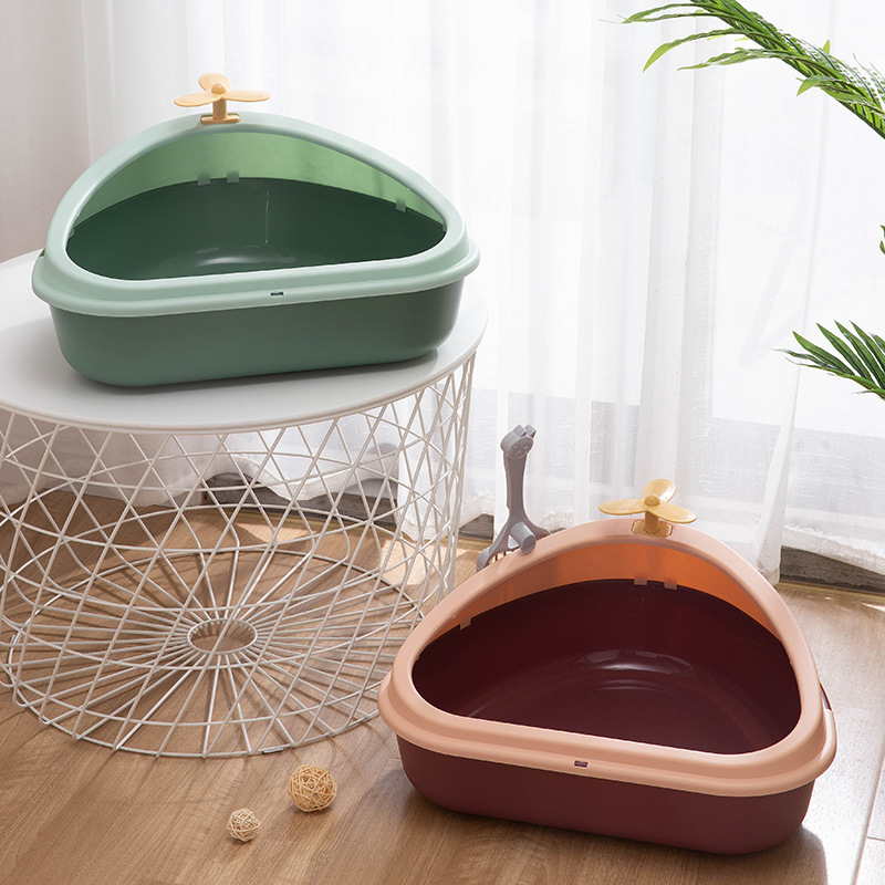 New type of pet cat litter box, triangular bamboo dragonfly cat toilet, high border dust protection pet cat supplies Specification image