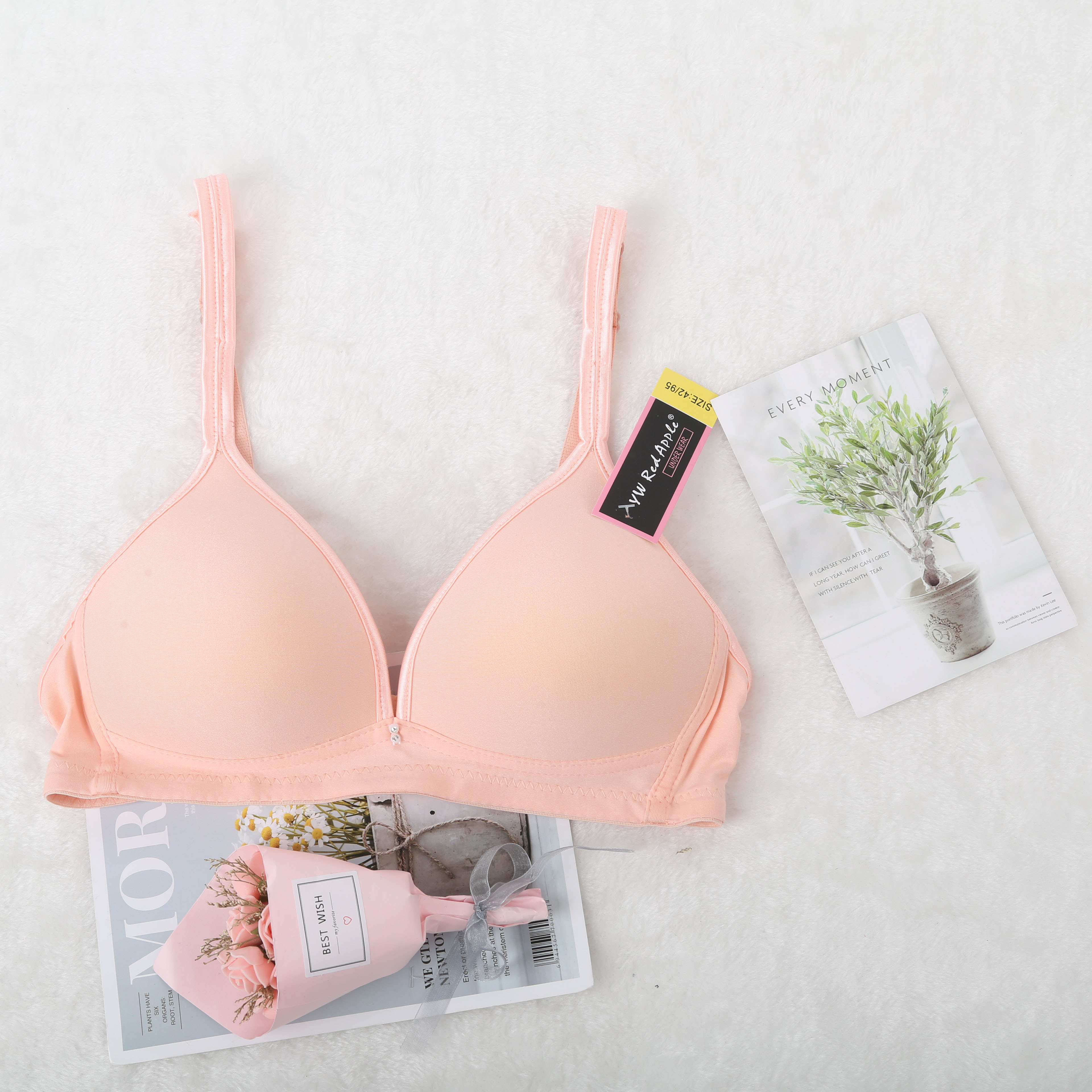 跨境出口欧美南美东南亚中色丁包边拉丝布B杯无钢圈外贸文胸详情3