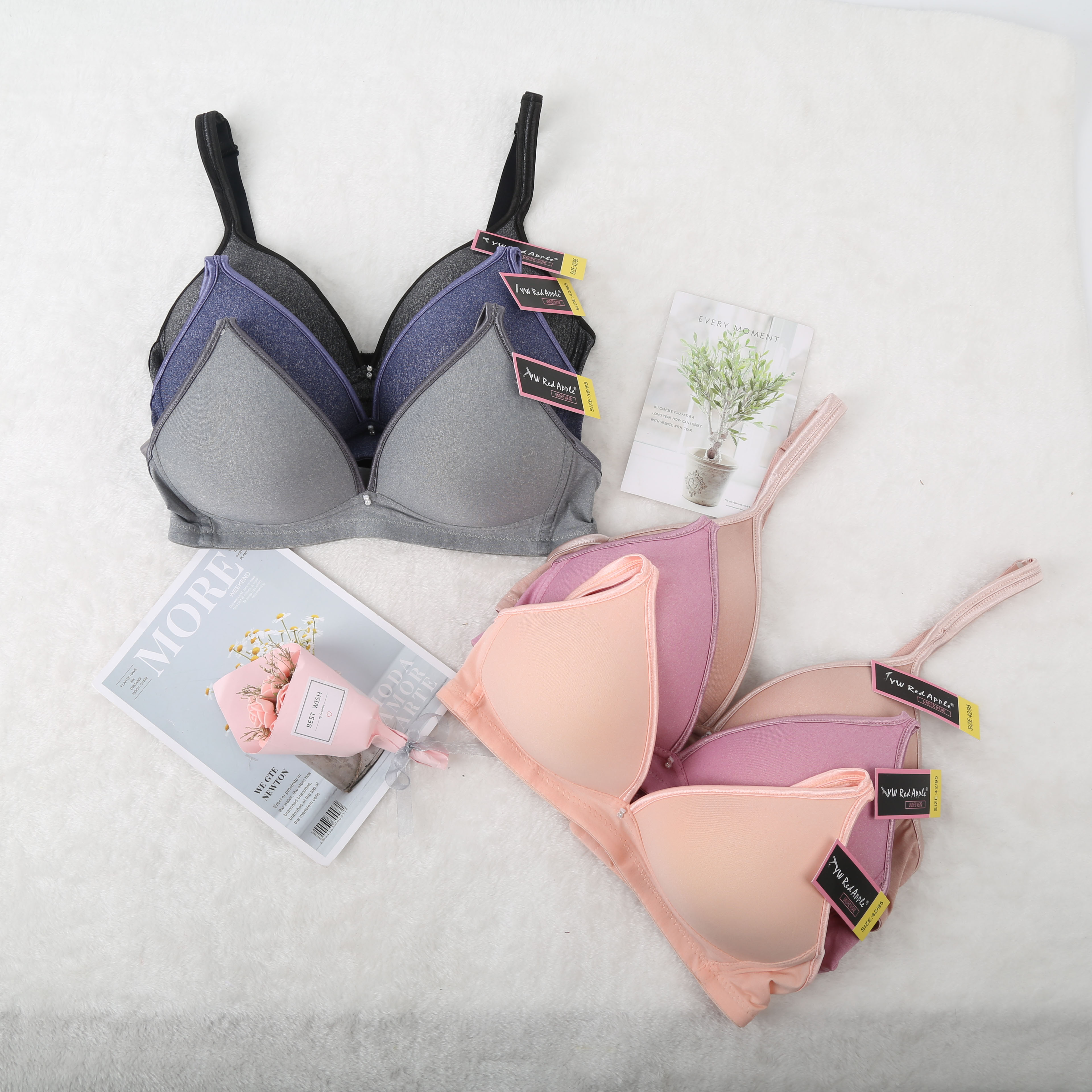 跨境出口欧美南美东南亚中色丁包边拉丝布B杯无钢圈外贸文胸详情1