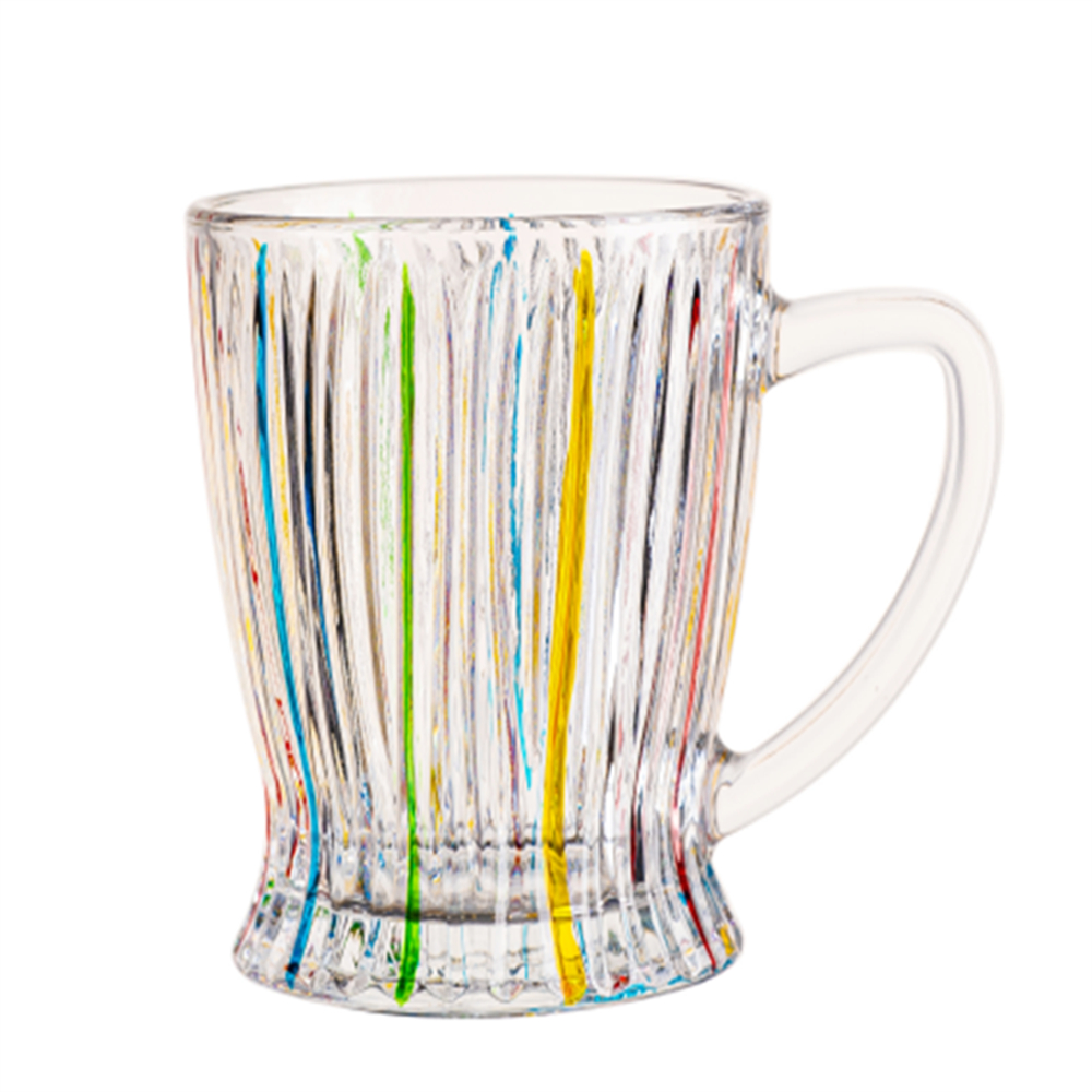 新款水杯 彩绘灵韵把杯 网红加厚把杯 无铅 耐热竖纹玻璃杯泡茶杯带把杯子 办公室 家用水杯家用高颜值灵韵把杯280ML