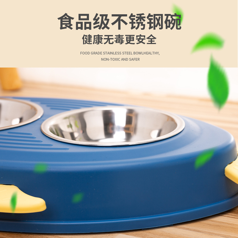 New pet double-bowl fish-shaped stainless steel pet bowl, dog food bowl, cat food bowl, water bowl and rice bowl, universal pet food utensils