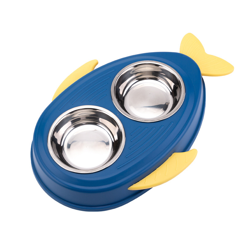 New pet double-bowl fish-shaped stainless steel pet bowl, dog food bowl, cat food bowl, water bowl and rice bowl, universal pet food utensils Specification image