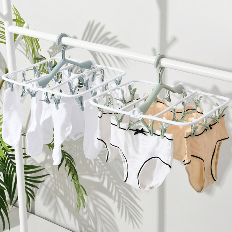 Multi-functional clothes drying rack, windproof clamp, sock and underwear hook, 20 clips, clothes hanger, clothes drying buckle, plastic clothes full figure