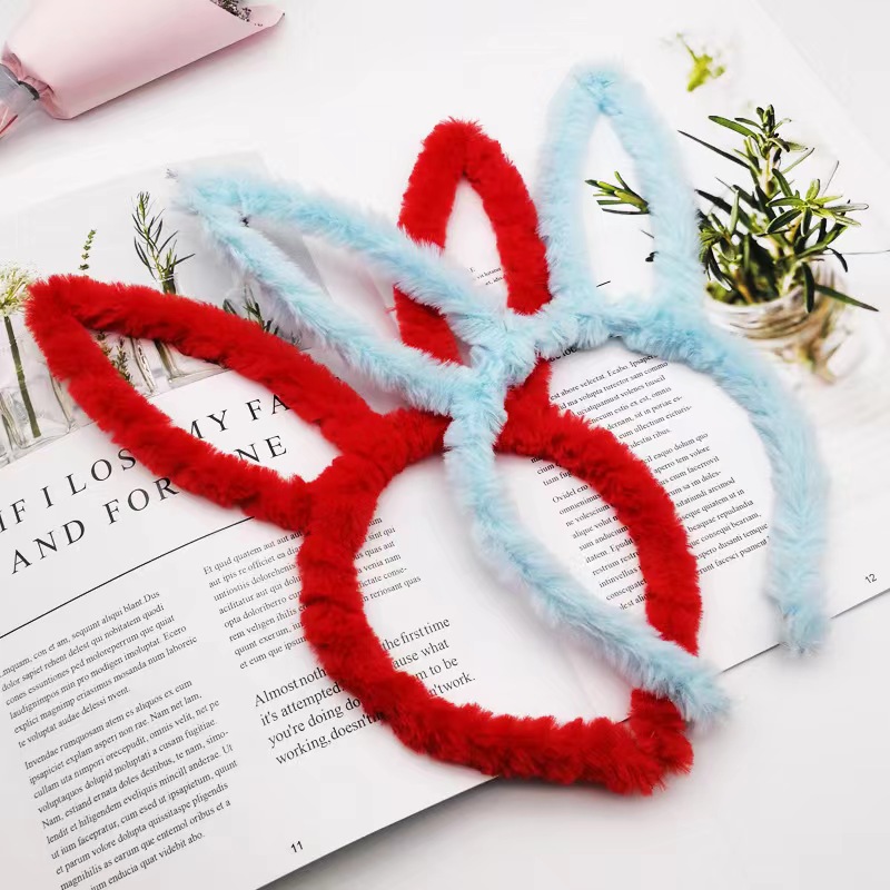 Korean long plush rabbit ear headband, cute and high-end plush non-luminous rabbit ear headband accessory, wechat business ground promotion gift, 13cm, 10cm
