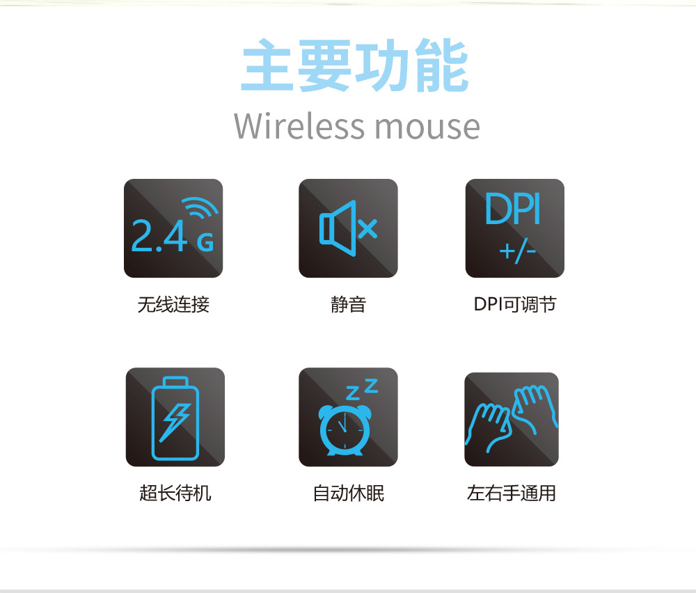 EZRA便携办公静音无线鼠标2.4G双模可调节DPI电脑笔记本游戏鼠标详情12
