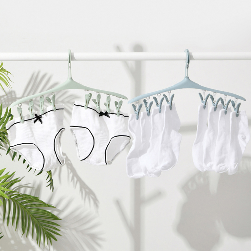 Multi-functional plastic windproof clothes drying rack, portable outdoor business trip and travel multi-clip clothes rack, underwear and socks drying rack full figure