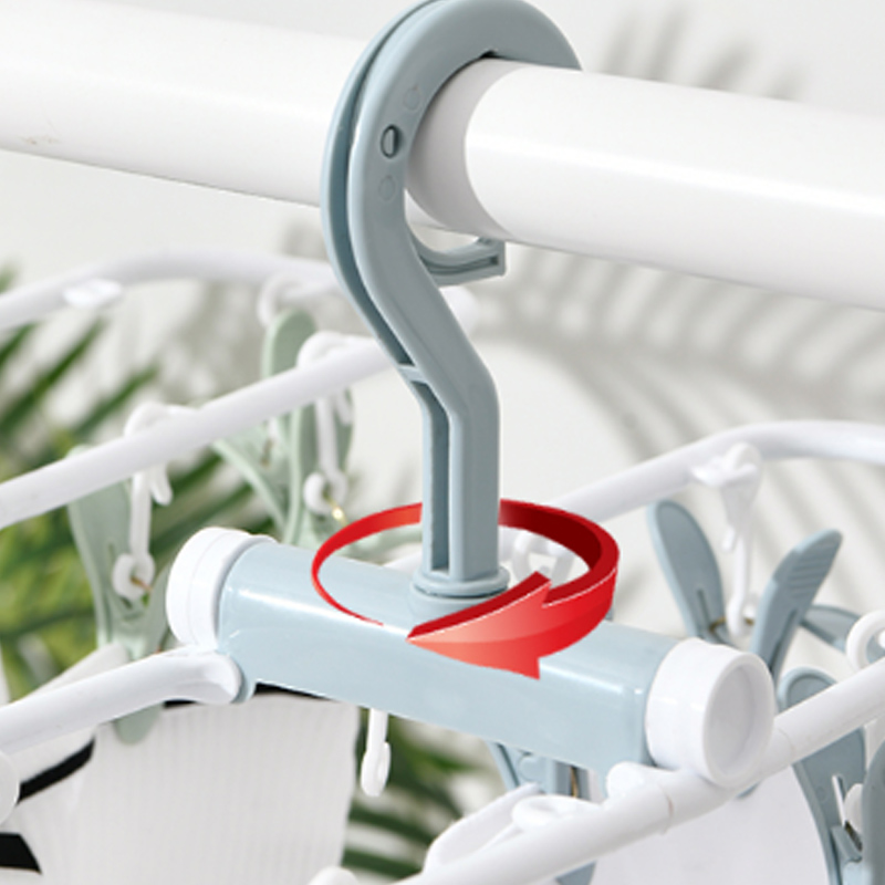 Foldable multi-functional multi-clip clothes hanger, portable travel magic inner page, underwear and sock clip, plastic clothes drying clip details Picture
