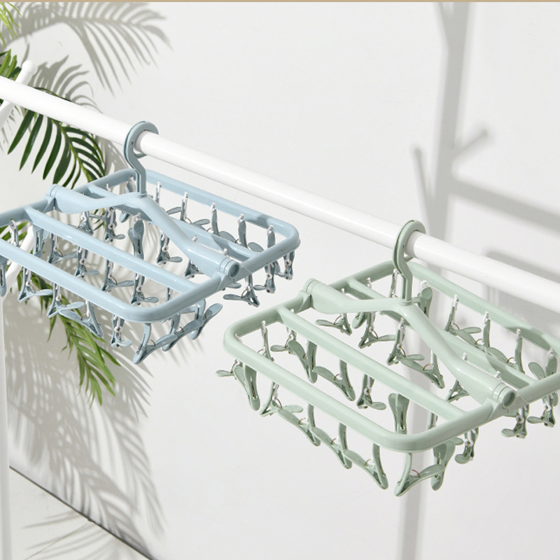 32-clip folding clothes rack, square multi-head clothes drying rack, multi-clip thickened underwear and sock drying rack, plastic for children and adults full figure