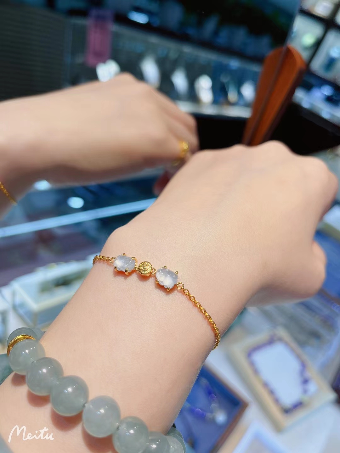 翡翠冰种金蟾手链 18k金镶嵌