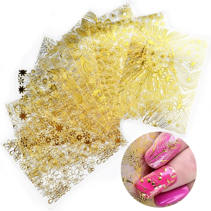 Cross-border foreign trade gold metal nails nail stickers decals gold adhesive stickers