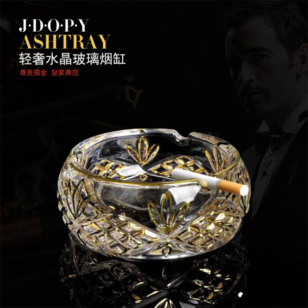A variety of models of Dublin patterned large round ashtrays with golden line painting, creative ashtrays, personalized and fashionable crystal glass, European-style trendy large household gift ashtrays, living room, office and KTV ashtrays