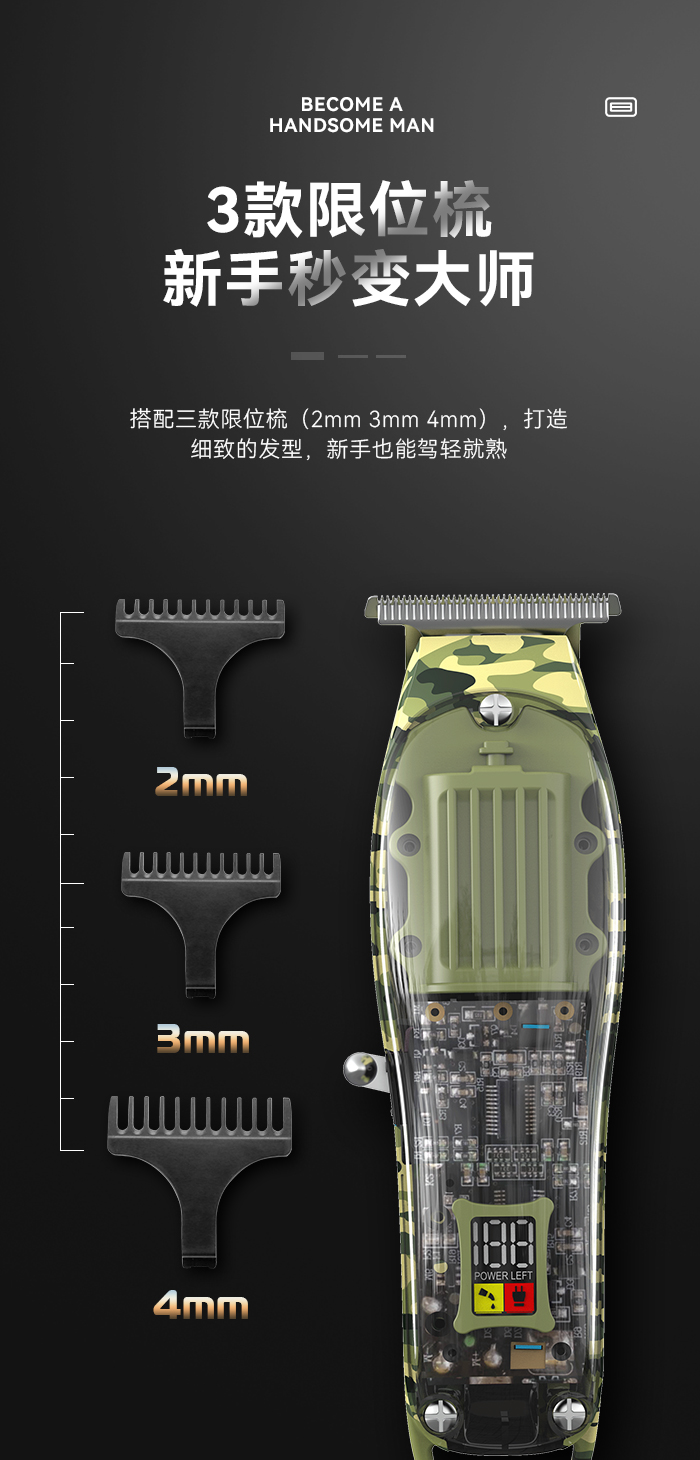 跨境厂家直供电推剪 科美KM-1928理发器透明机盖专用剪头发剃头刀详情8