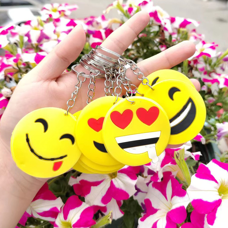 Creative cartoon expression key chain PVC soft plastic smiley face key chain Metal key chain trend small gifts