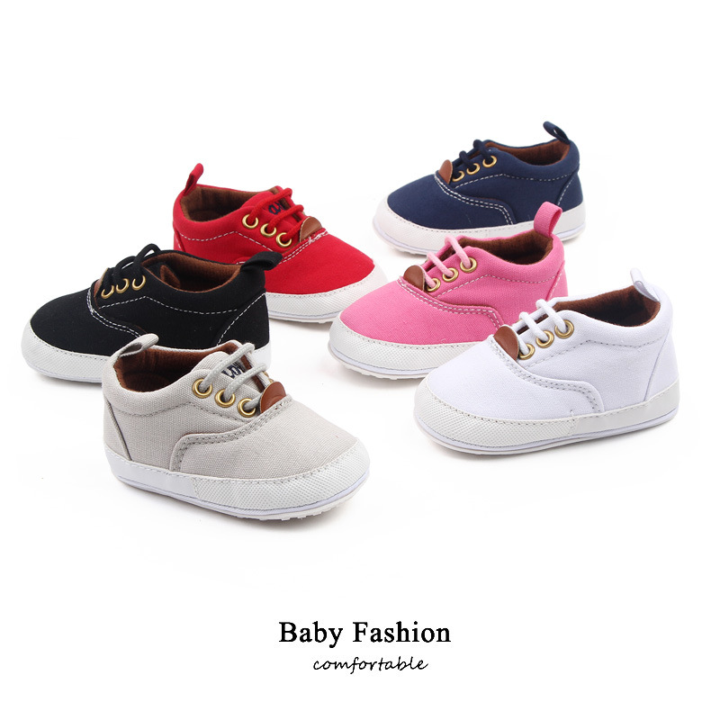 Soft rubber soled canvas shoes lace up 0-1-year-old baby casual shoes