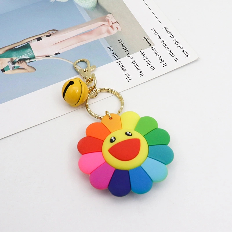 Cute cartoon glue drop colorful sunflower bell key chain mobile phone pendant backpack Pendant huachenyu same style thumbnail