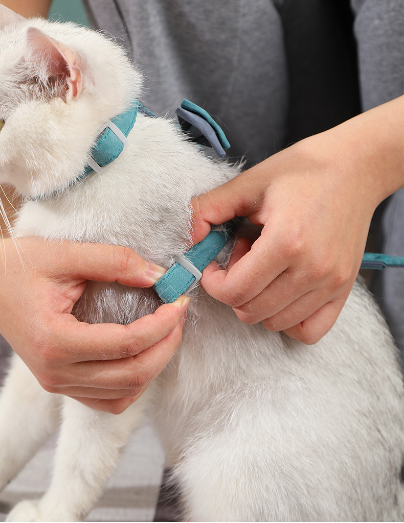 New pet I-shaped bow chest and back strap, explosion-proof punch leash, dog walking and cat leash, double vest, dog chest and back pic 1