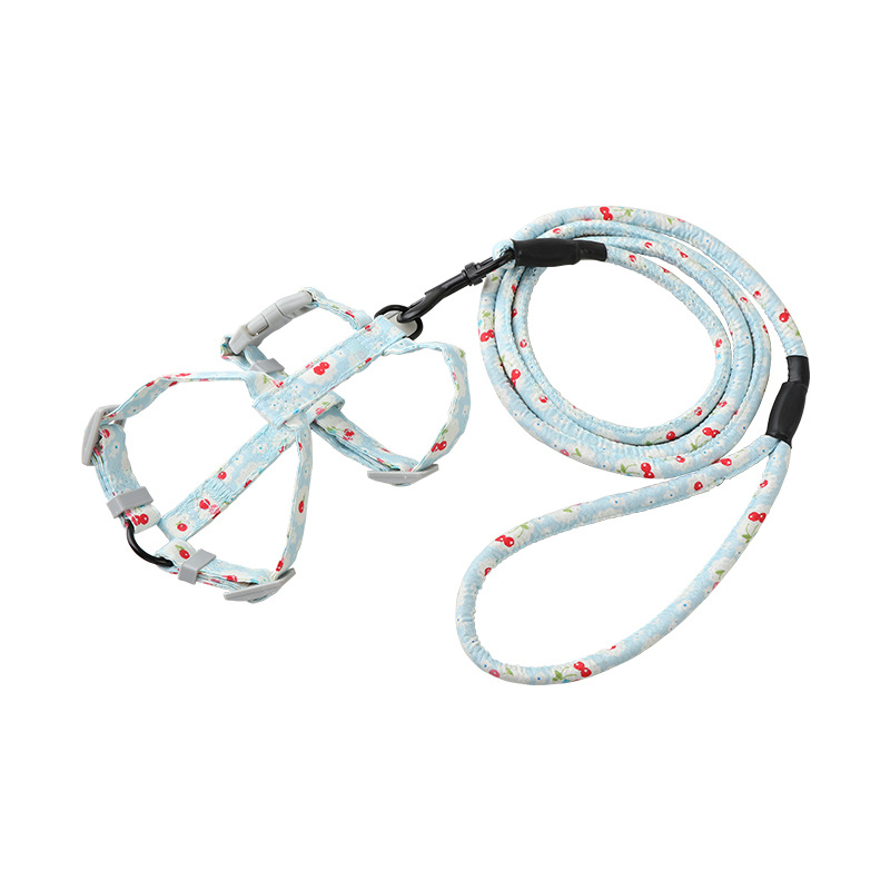 New pet chest and back straps, Japanese-style I-shaped chest and back straps, breathable leash for dogs and cats, dog chains, small flower pet supplies Item Picture